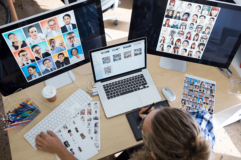 Hybrid workers meet with a coworker in downtown Vancouver via meeting tech