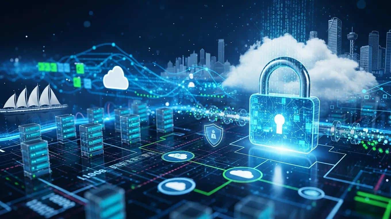 Illustration of cybersecurity measures in cloud computing for Vancouver businesses