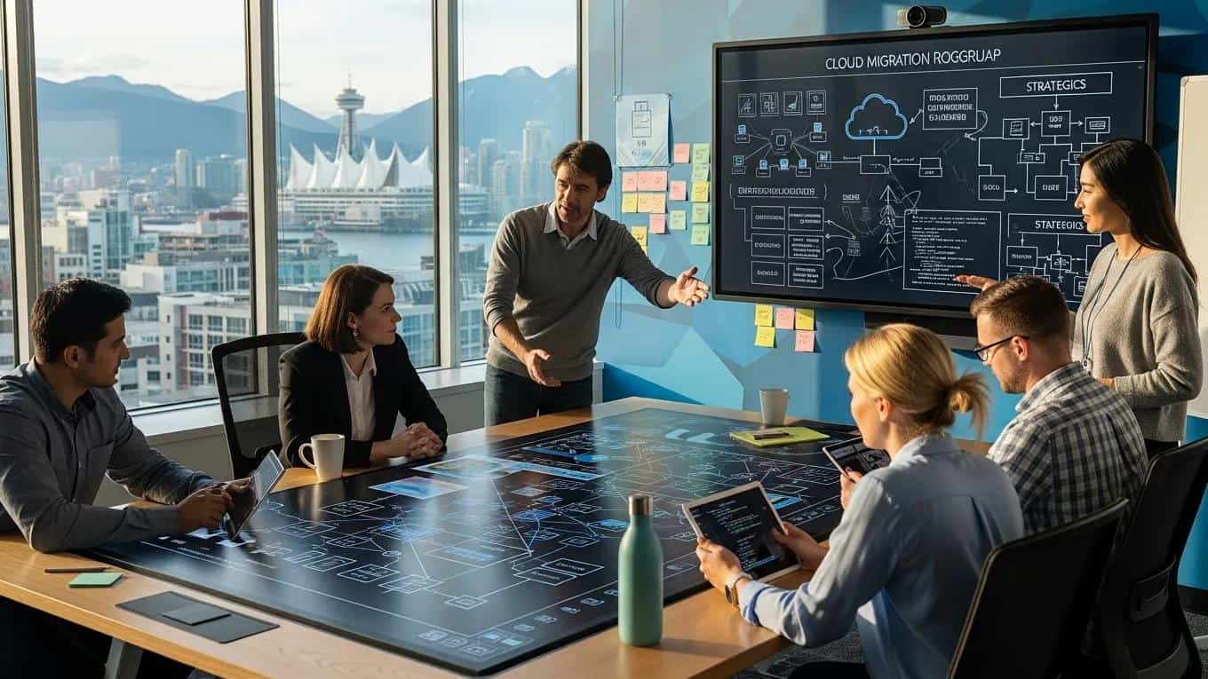 IT professionals working on cloud migration strategies in a Vancouver office